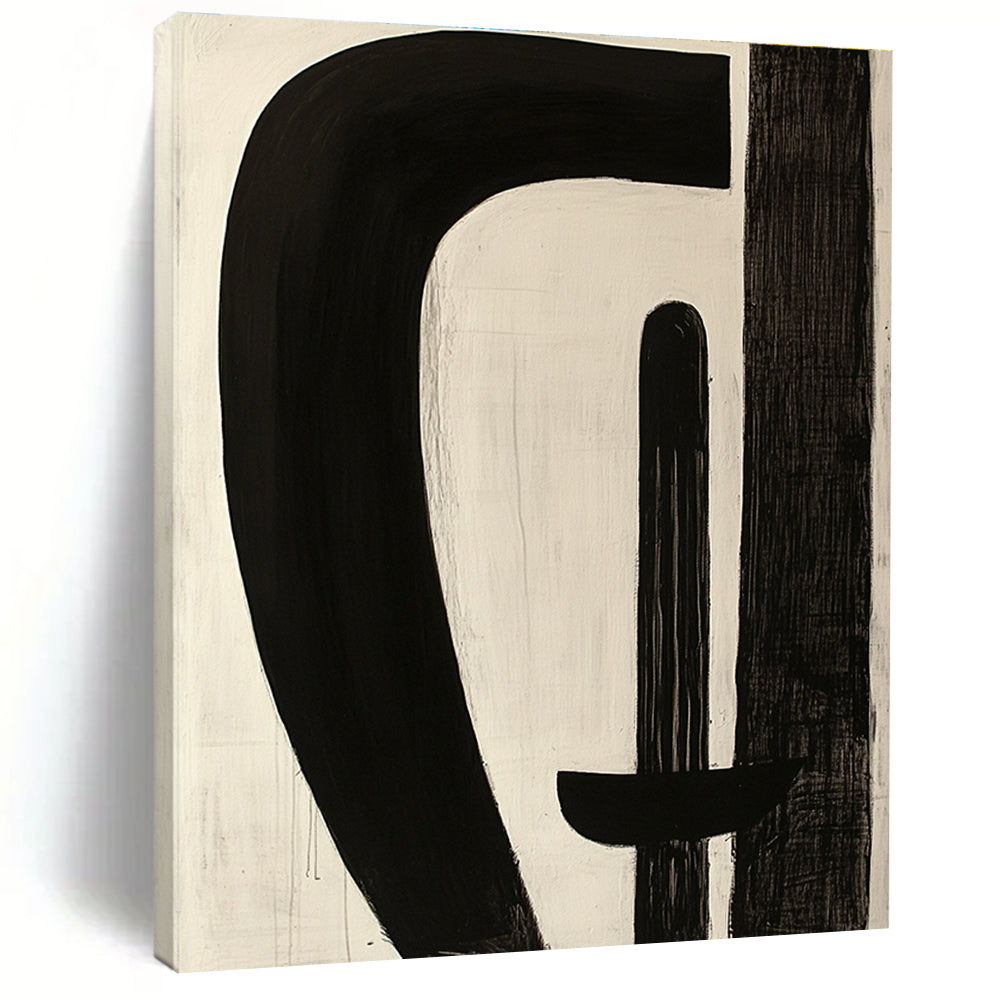 Black and White Curved Abstract Art with Bold Forms GER246