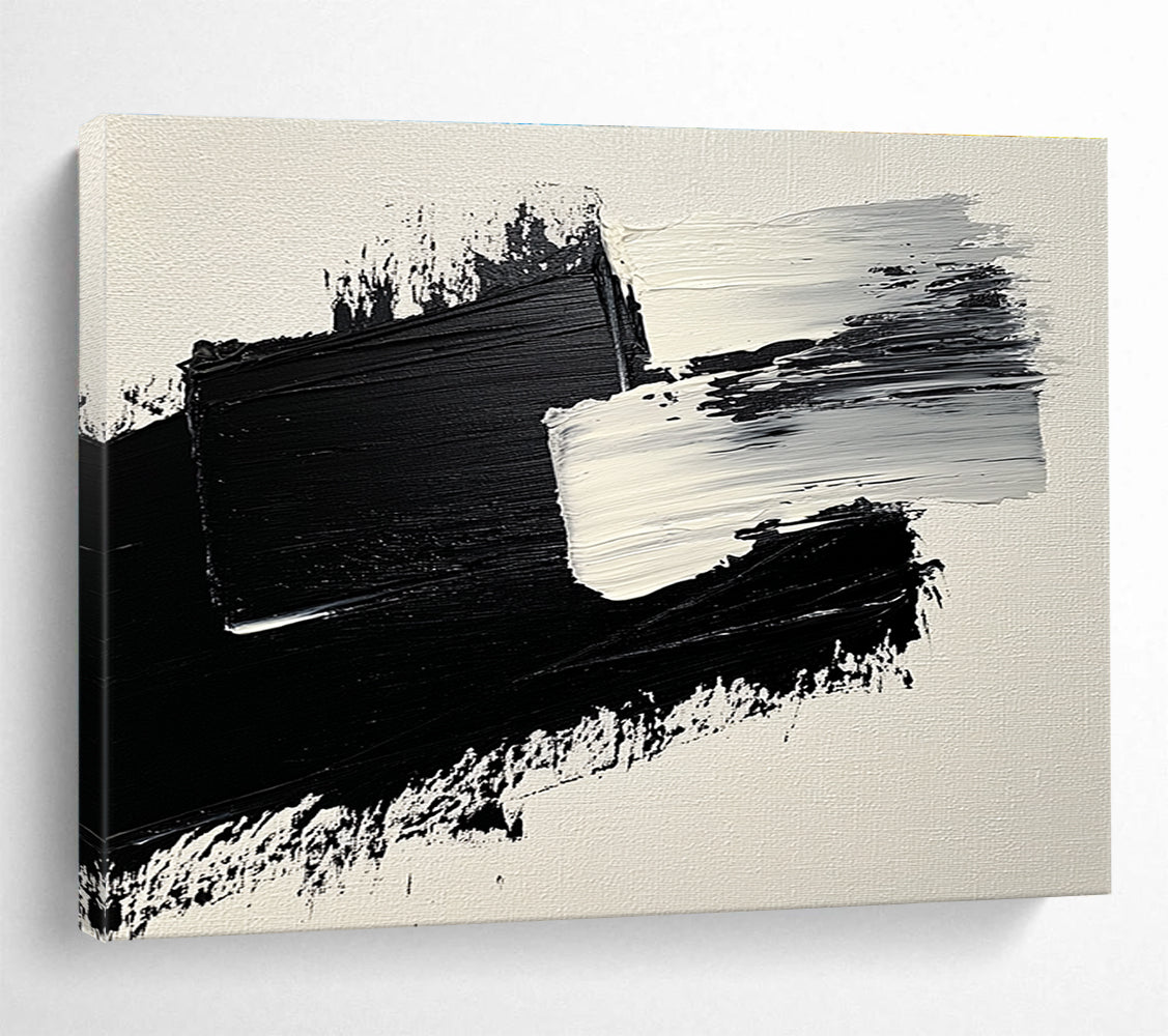 Black White Abstract Strokes Painting with Textured Brushstrokes DYP572