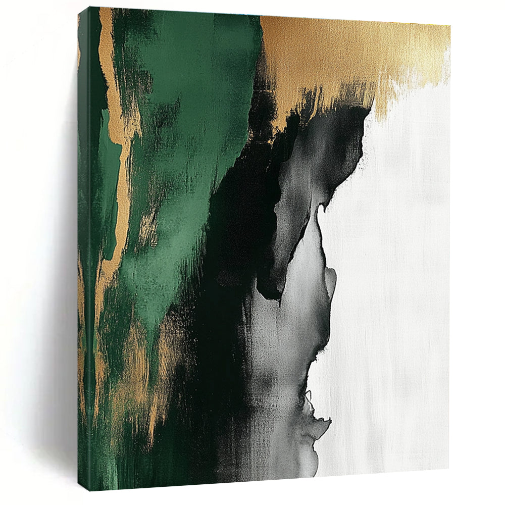 Green Gold Gray and White Abstract Painting with Flowing Textures GER633
