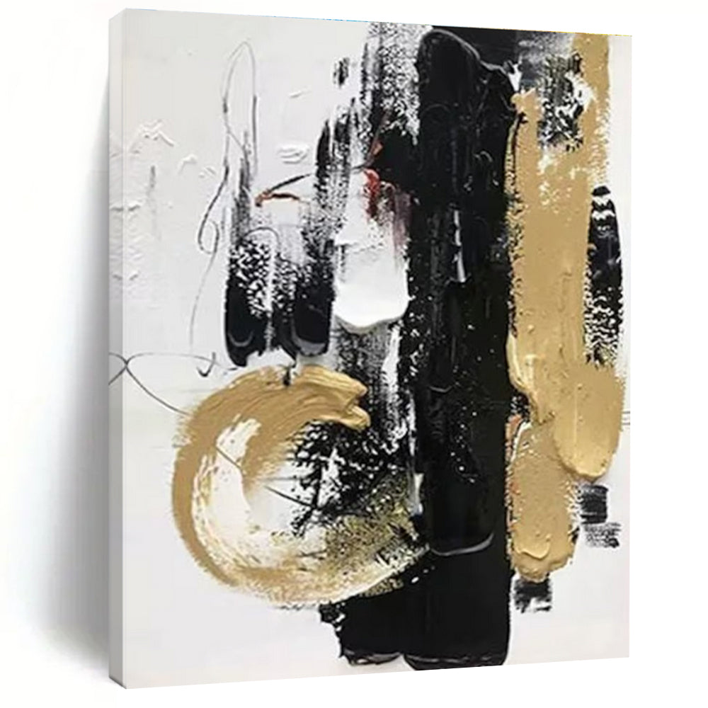 Black Gold and White Abstract Painting with Textured Layers ADGE146