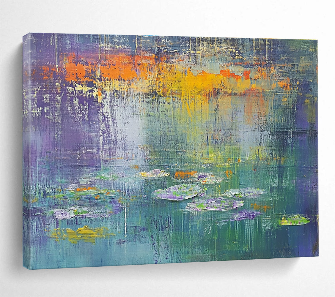 Purple Orange Green - Water Lily Abstract Painting DYP025