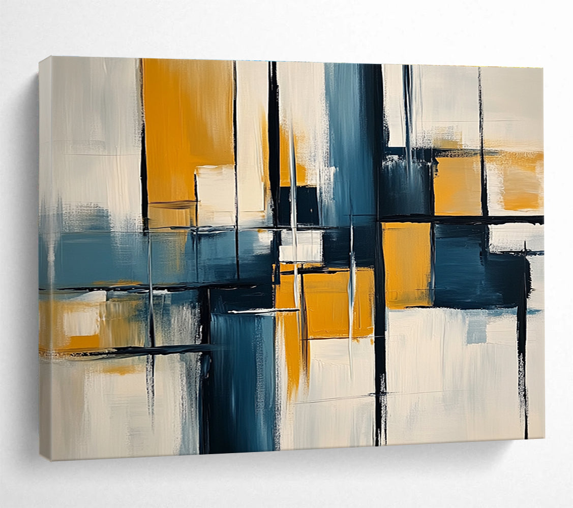 Blue Yellow and Black Abstract Blocks Painting with Dynamic Compositions DYP588