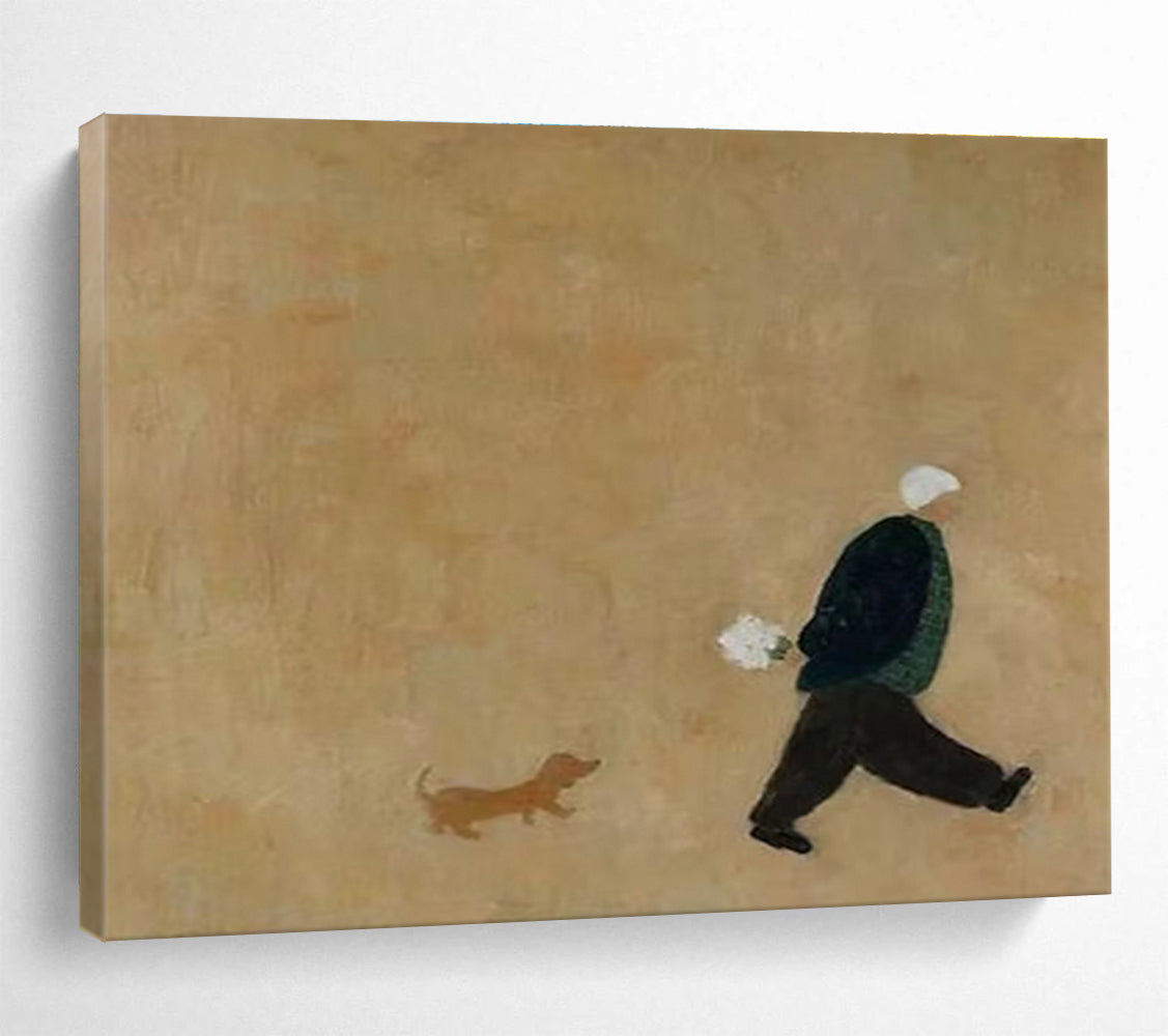 Brown - toned Figure and Dog Simple Abstract Painting THY109