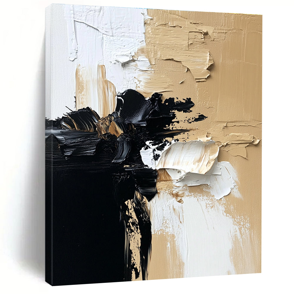 Textured Neutral Abstract with Black White and Beige GER363