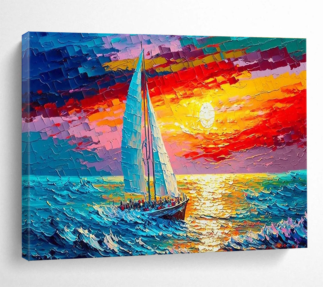 Sunset Sail Abstract Painting with Vivid Sunset Hues THY312