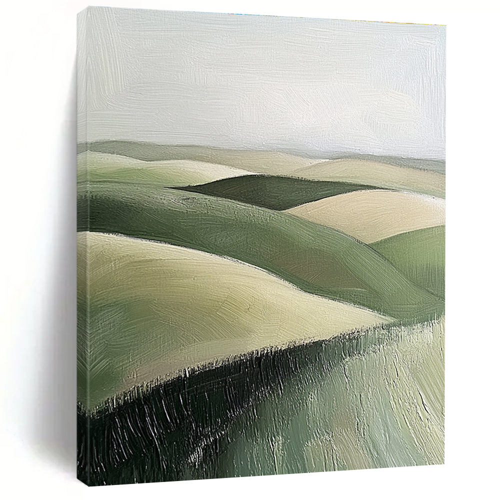 Large Abstract Painting of Green Rolling Hills in Textured Sage and Beige Tones Perfect for Adding Calmness to Any Space.STSC876