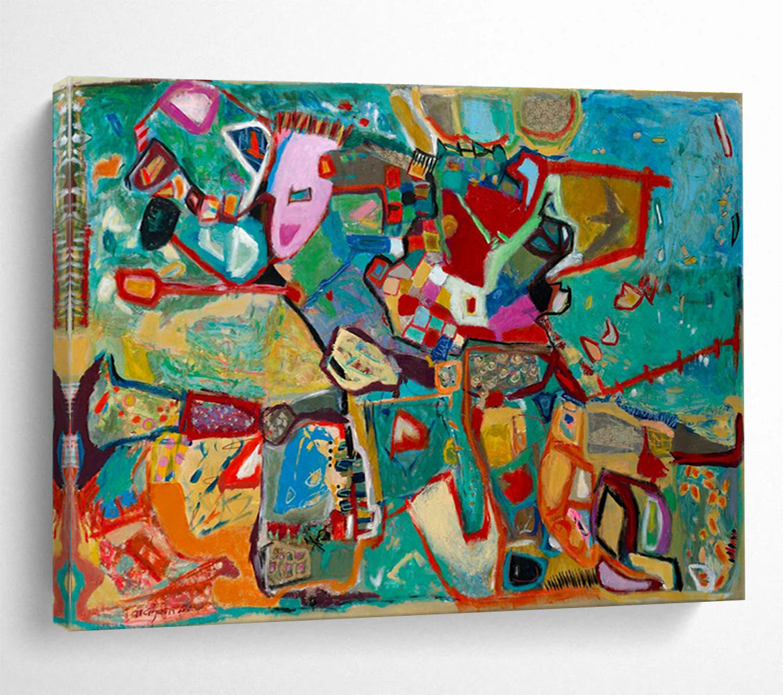 Colorful Geometric Abstract Painting with Mixed Bright Hues THY233