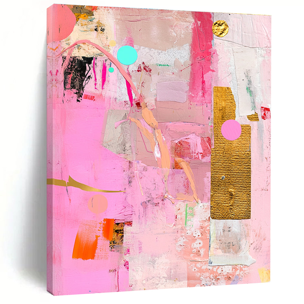 Pink Collage - Style Abstract with Gold and Colorful Accents GER257