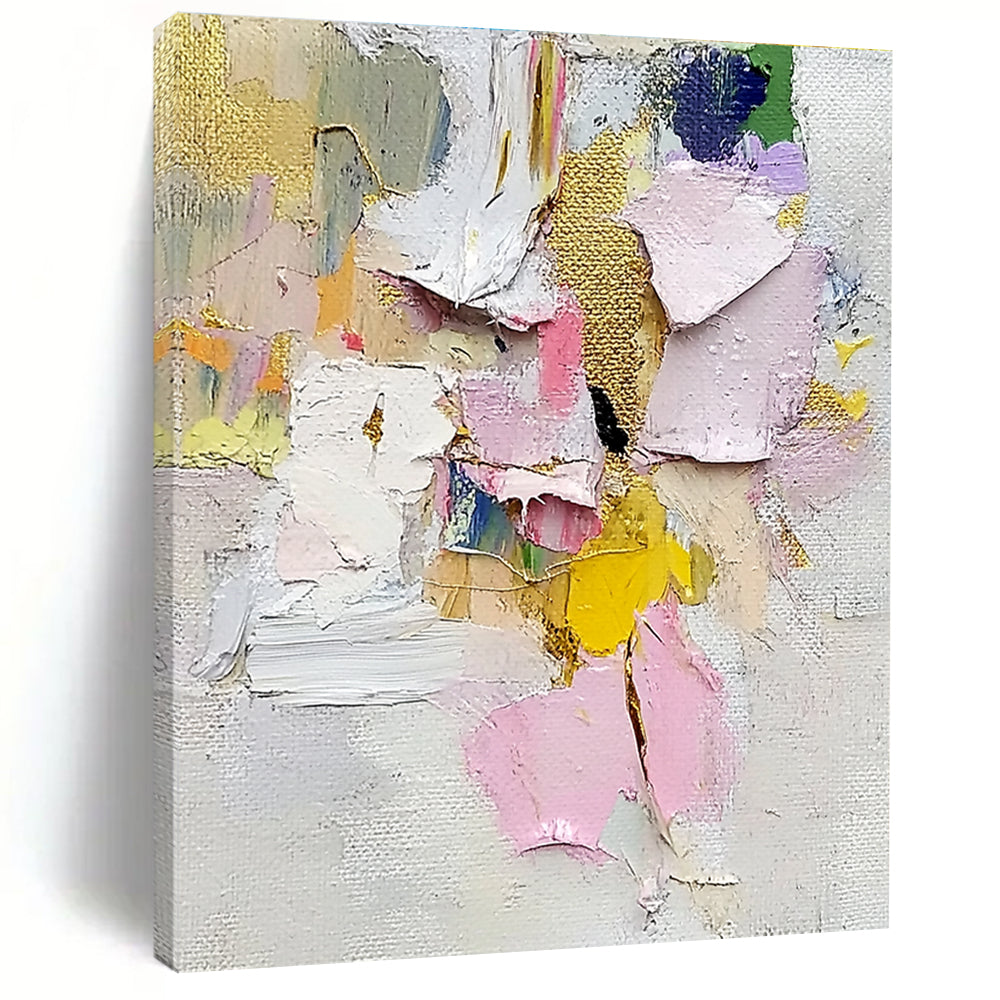 Colorful Patchwork Abstract Painting with Gold Accents GER620