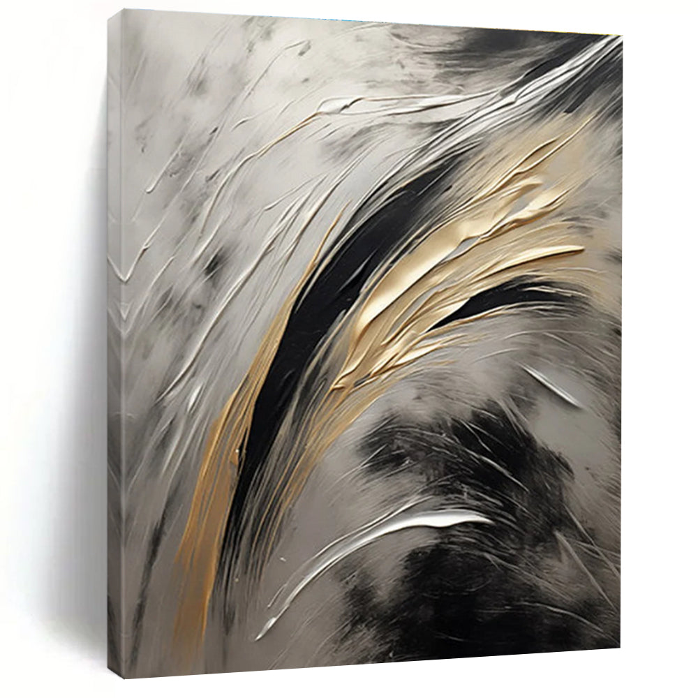 Metallic Textured Abstract Painting with Gold, Silver, and Black ADGE126