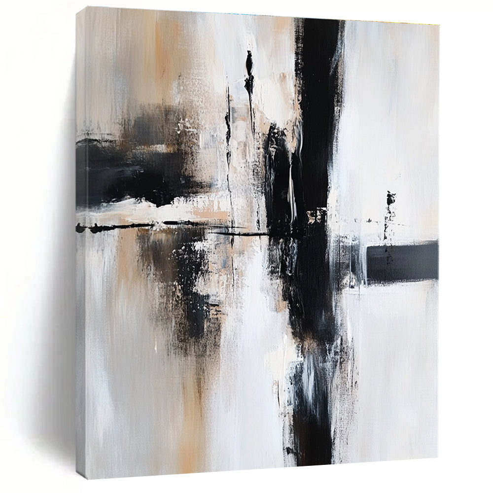 Black Beige and Gray Abstract Painting with Fluid Movements GER509