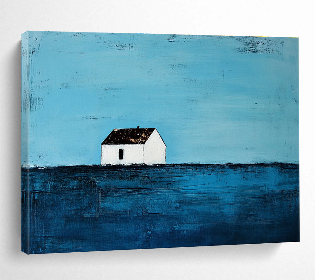 Blue and White Abstract Painting of a Solitary House DYP144