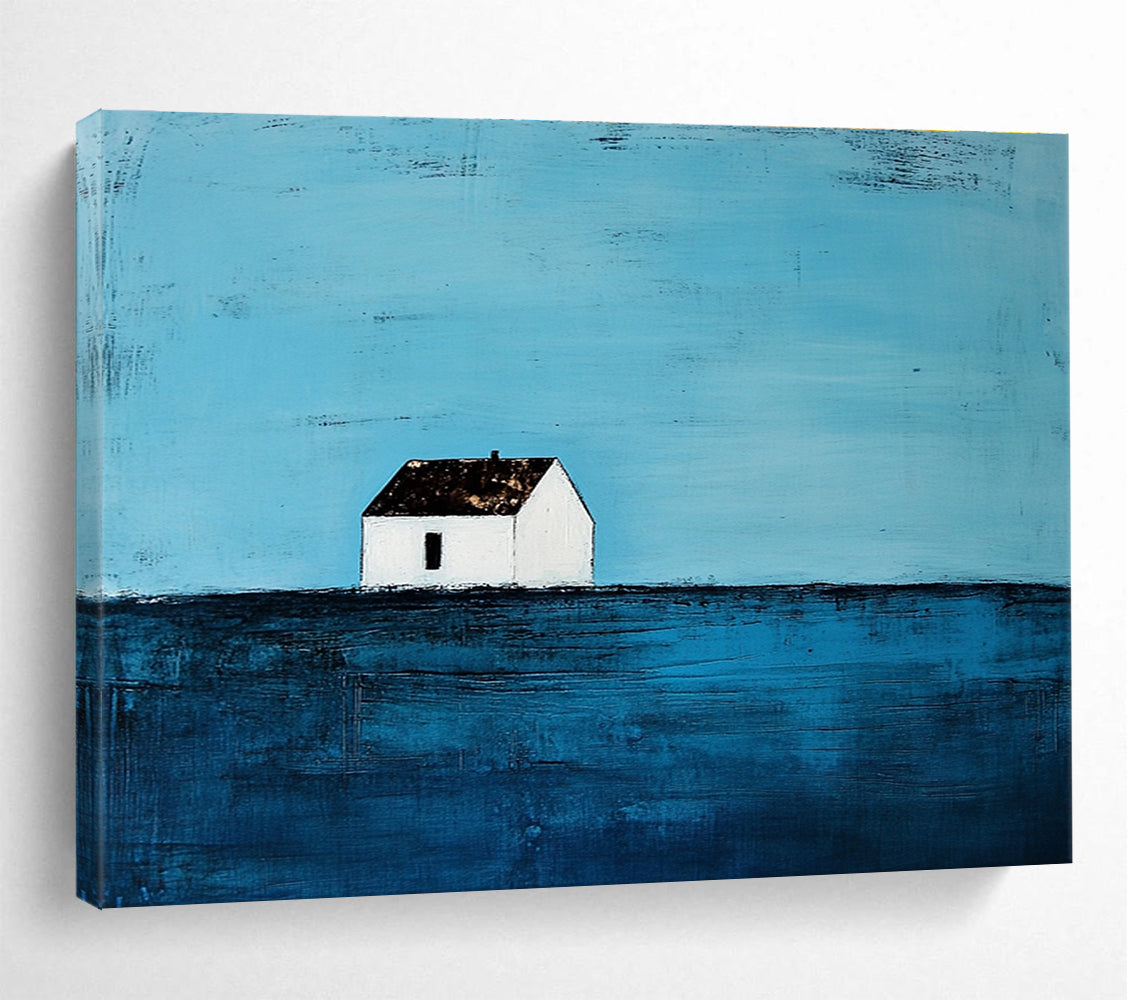 Blue and White Abstract Painting of a Solitary House DYP144