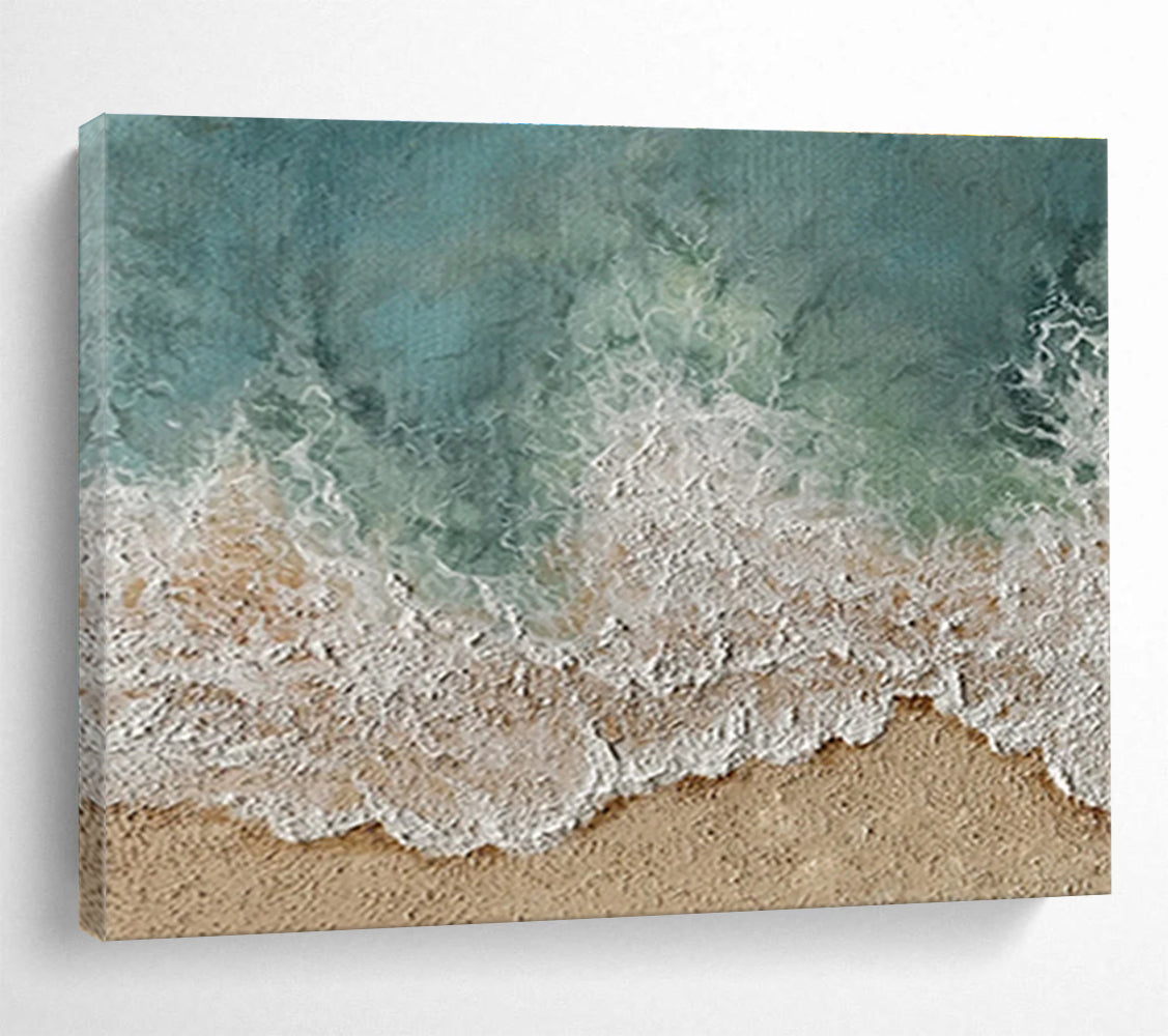 Aerial Beach View Abstract Painting with Turquoise and Sandy Tones THY254