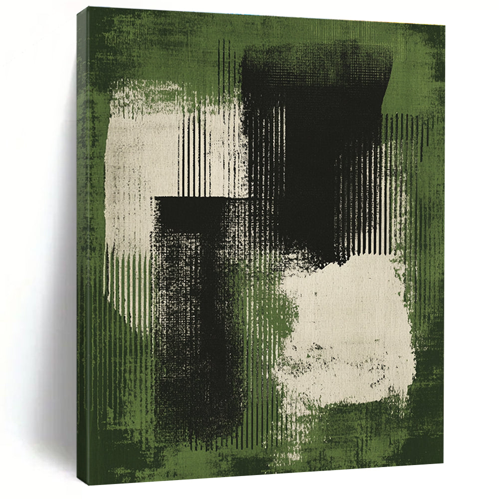 Green and Black Abstract Painting with Textured Brushstrokes GER264
