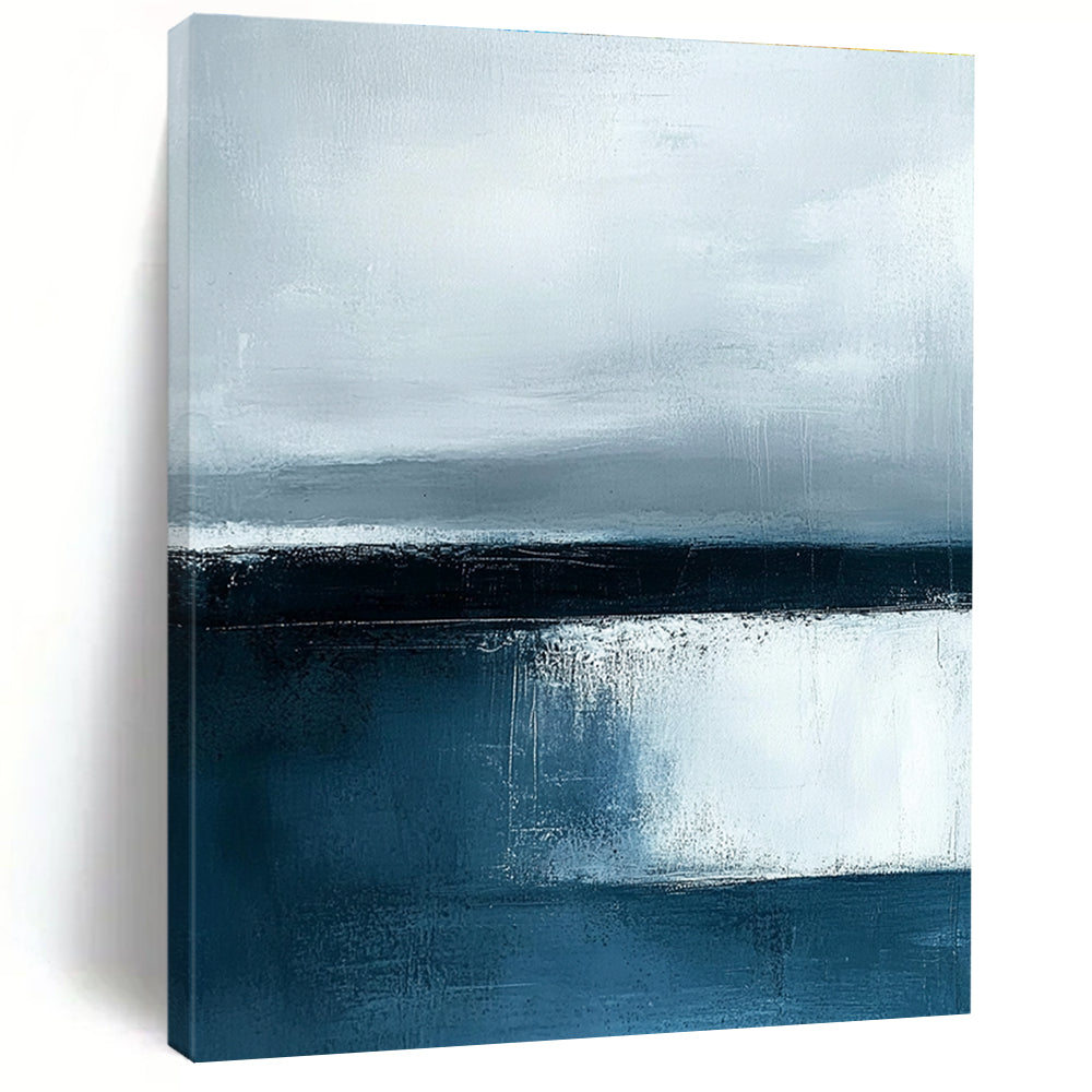 Monochrome Blue Abstract Painting with Textured Depths GER385