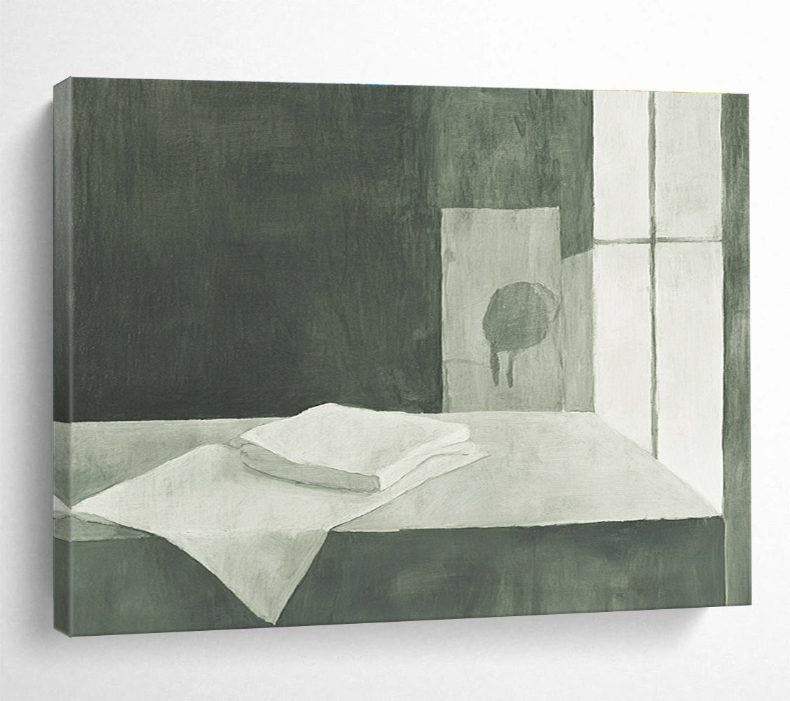 Monochrome Still Life Abstract Painting with White Cloth DYP162