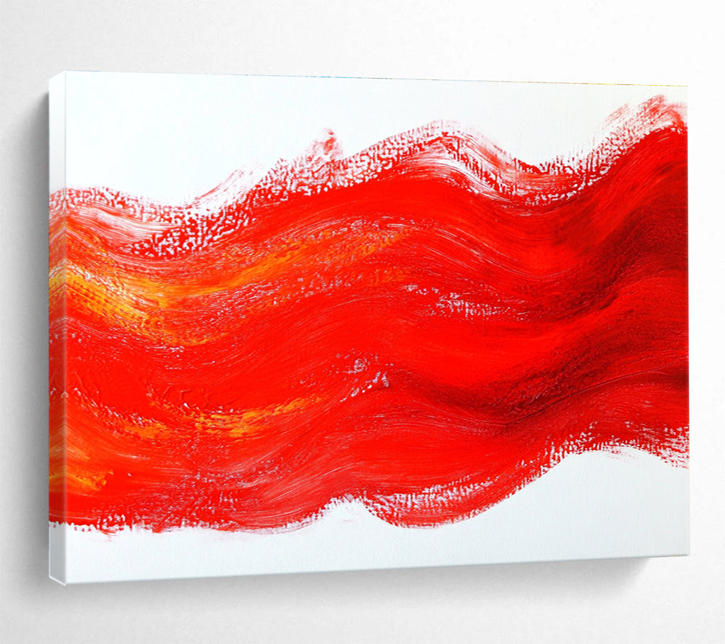 Bold abstract painting with red brushstrokes and flowing lines creating a dynamic interplay of light and shadow on a white background.SC609