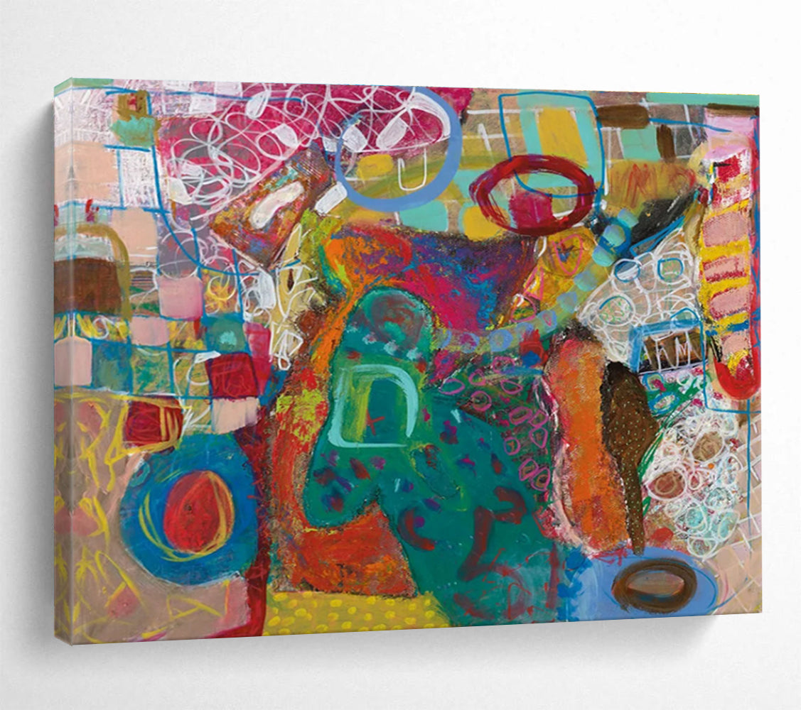 Playful Colorful Abstract Painting with Whimsical Shapes and Lines THY244