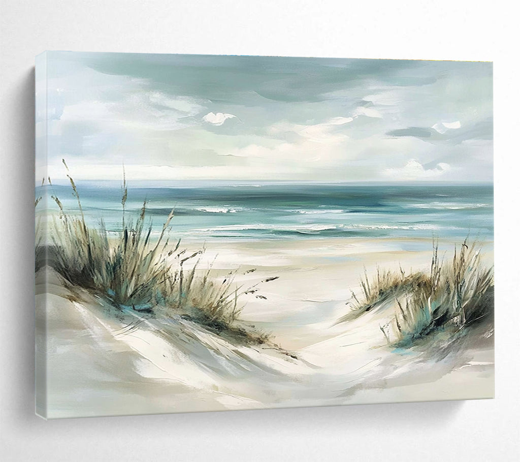 Light - Toned Beach Dunes Abstract Painting with Sea Grass DYP137