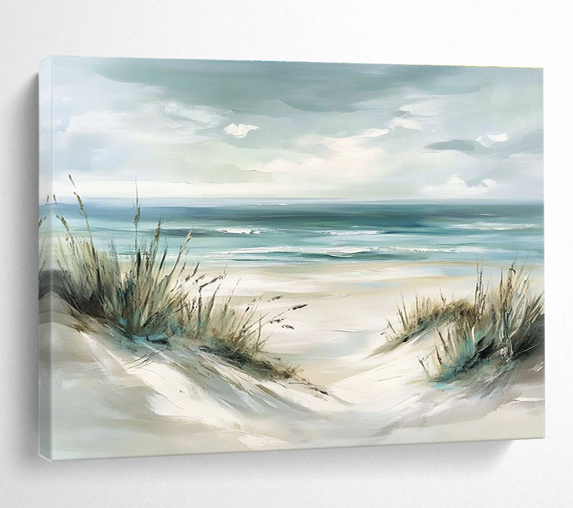 Light - Toned Beach Dunes Abstract Painting with Sea Grass DYP137