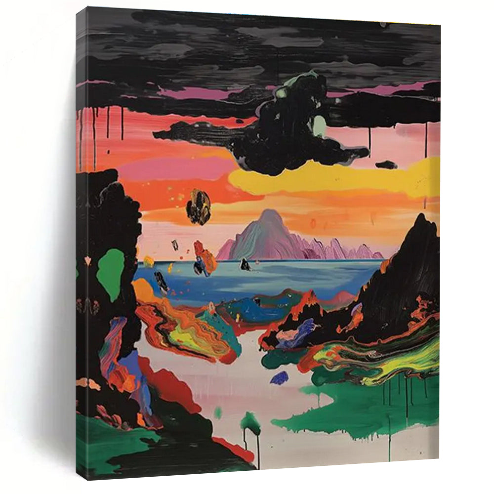 Surreal Landscape with Colorful Mountains and Sky Abstract Painting ADGE107