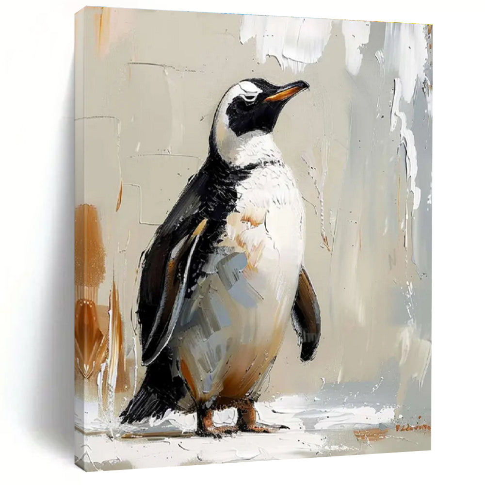 Textured Penguin Portrait Abstract Painting with Neutral Background ADGE496