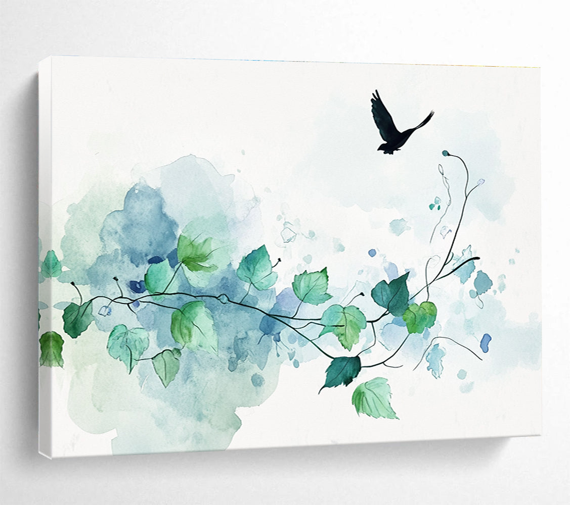 Bird and Vines Watercolor Abstract Painting DYP159