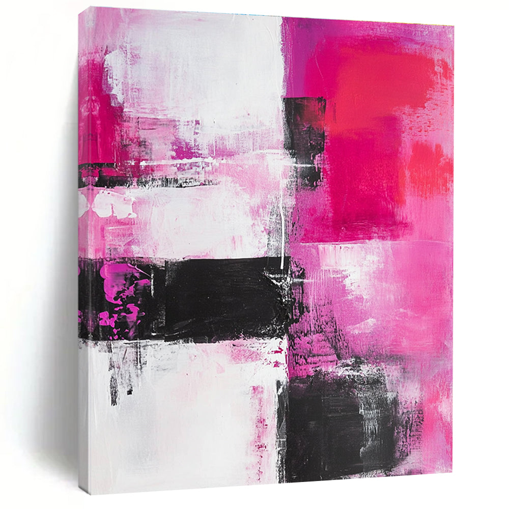 Pink Black Abstract Painting with Bold Contrasts GER537