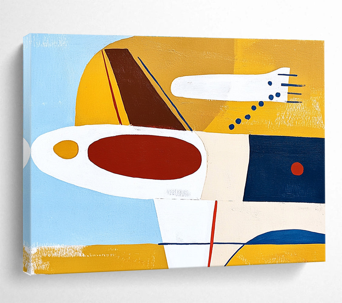Geometric Yellow Blue and Red Abstract Painting with Clean Shapes DYP201