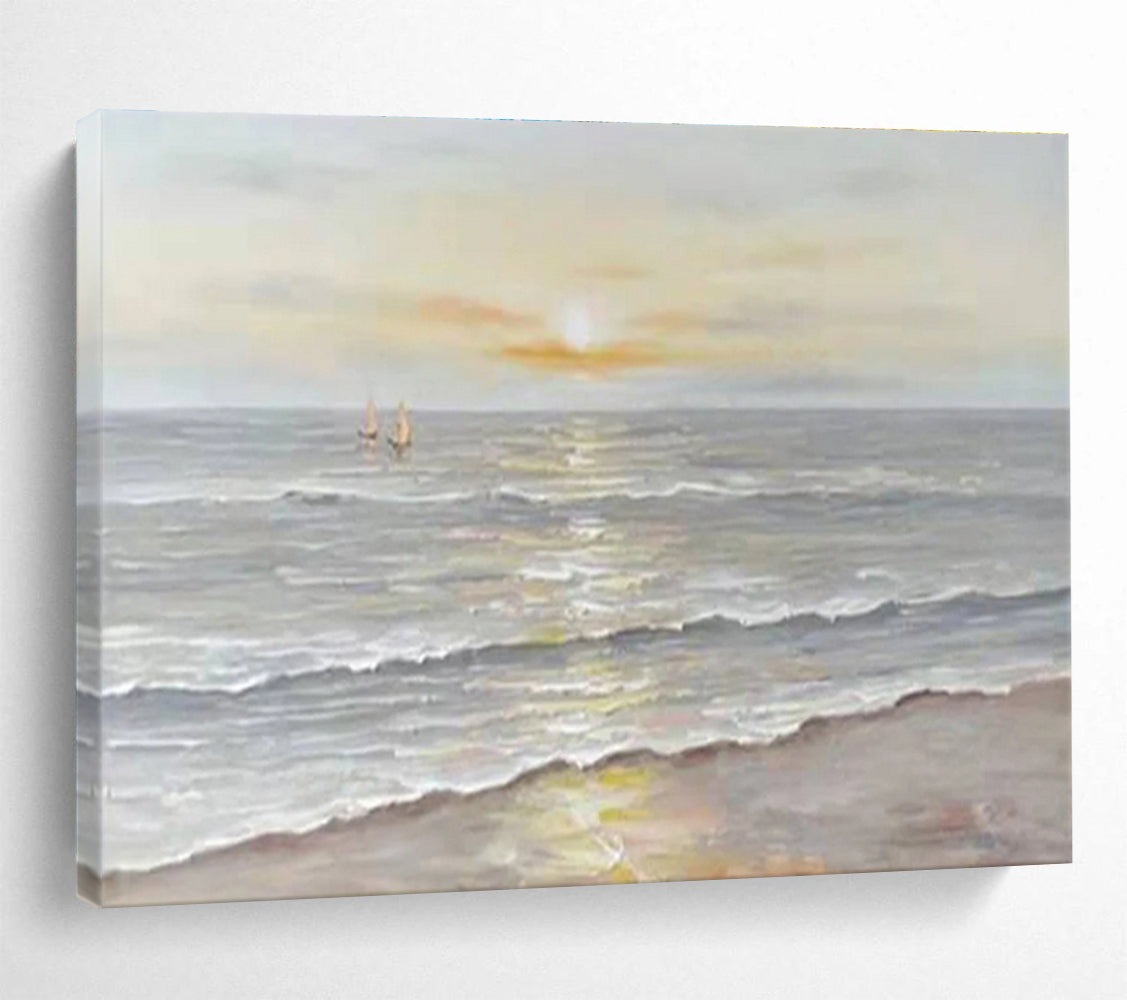 Serene Seaside Sunset Abstract Painting with Soft Warm Hues THY251
