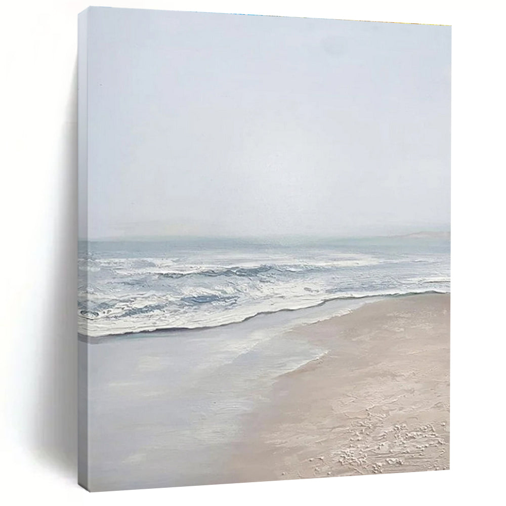 Light - toned Beach Scene Abstract Painting with Blue and Beige ADGE310