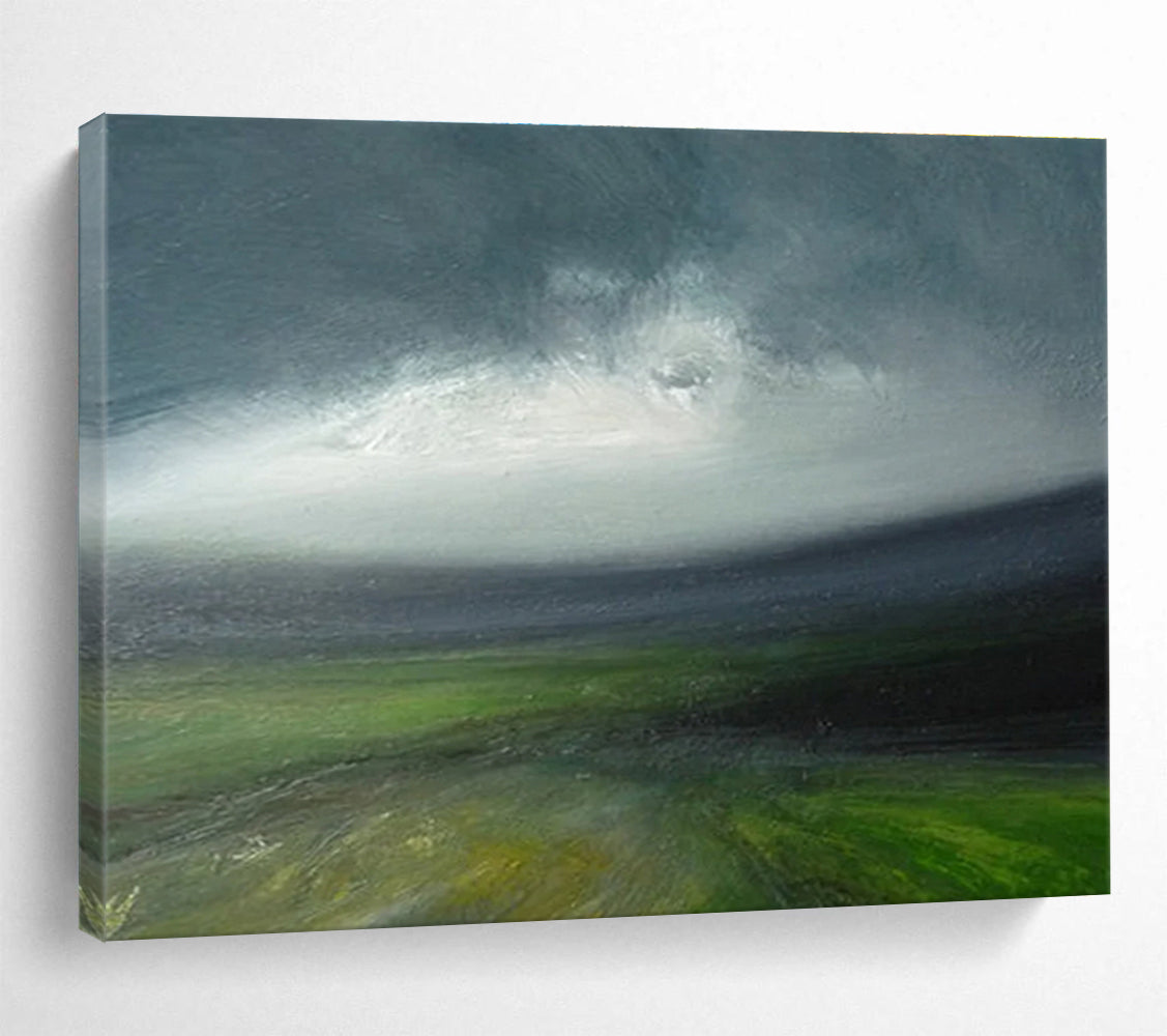 Green Grey Sky Landscape Abstract Painting THY028
