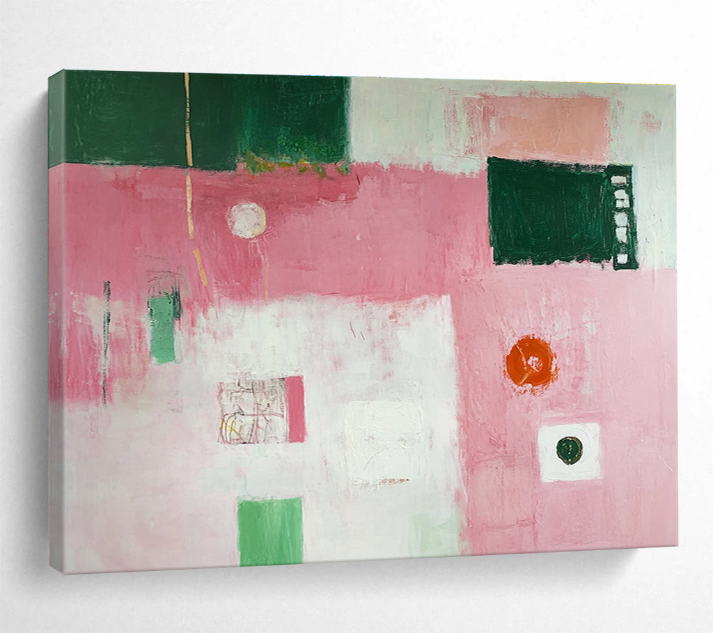 Pink - Dominated Abstract Painting with Various Shapes DYP129