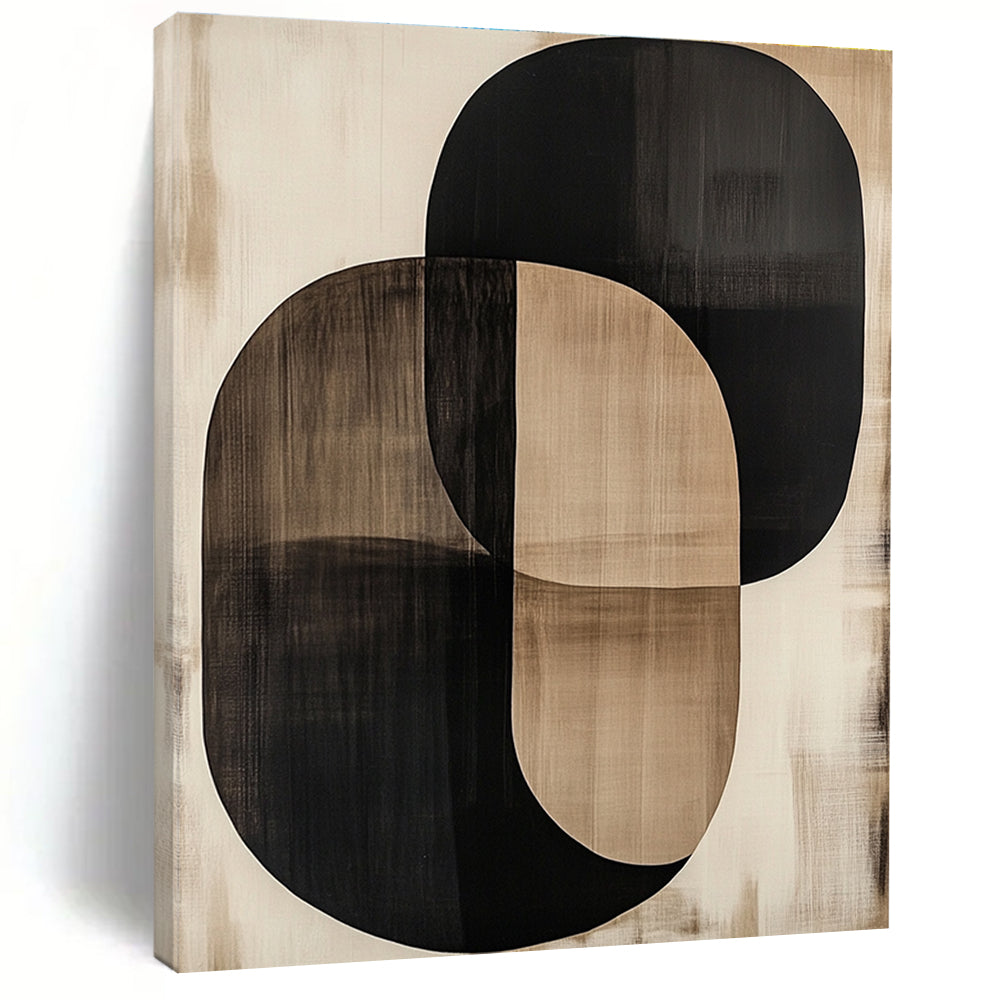 Overlapping Black and Beige Oval Abstract Art GER244