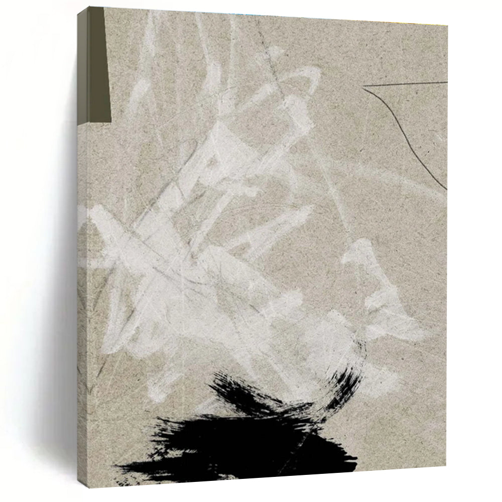 Beige and Black Abstract Strokes Painting ADGE237