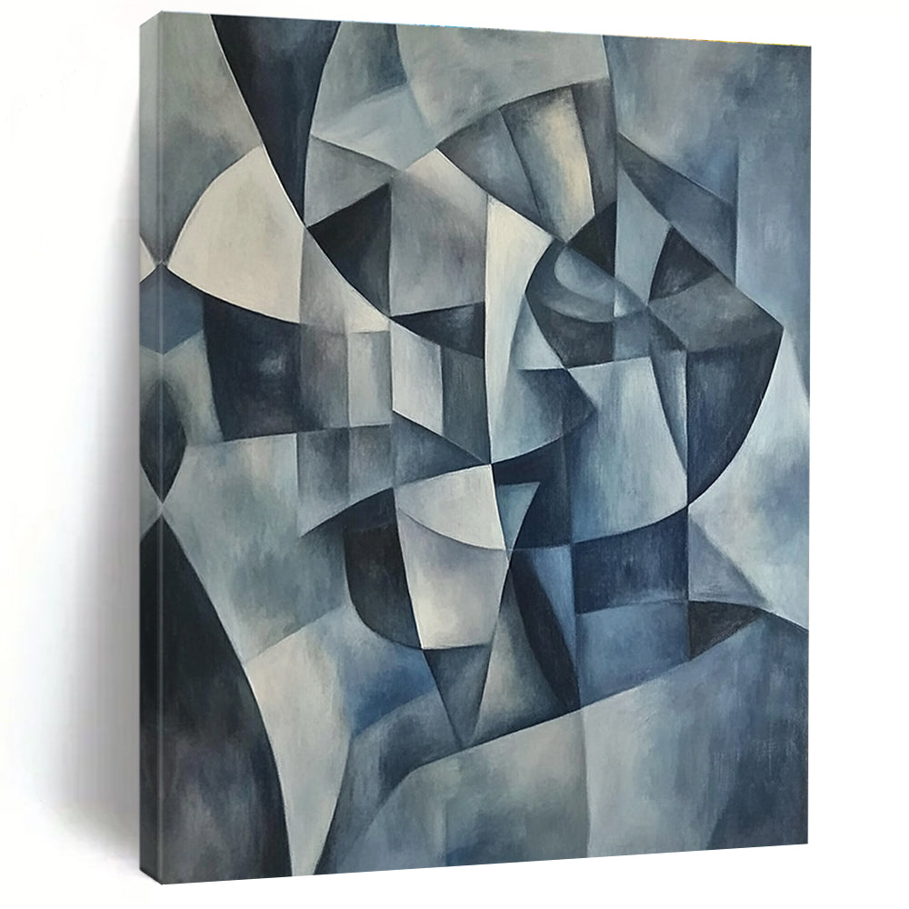 Blue Geometric Abstract Painting with Cubist Influences GER591