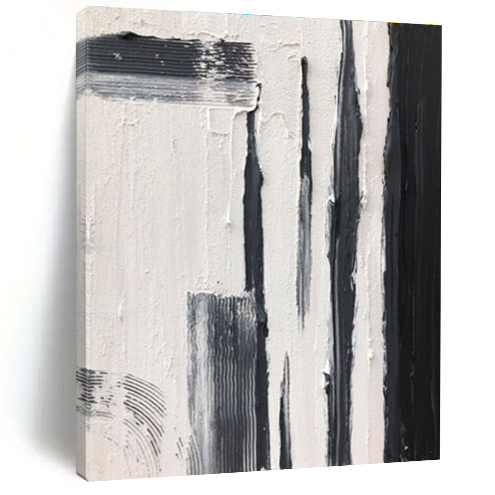 Black and White Vertical Strokes Abstract Painting ADGE367