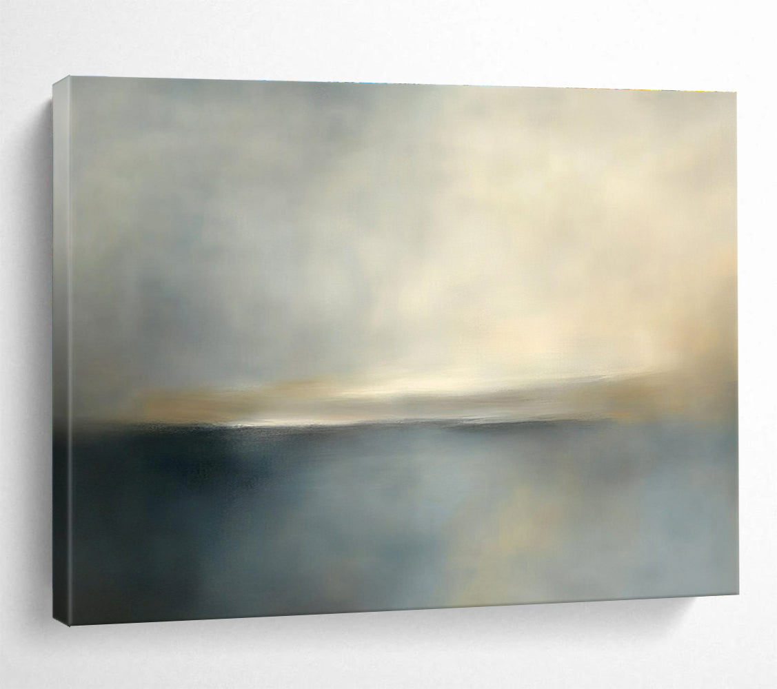 Subtle Horizon Abstract Painting with Soft Grays and Blues DYP239