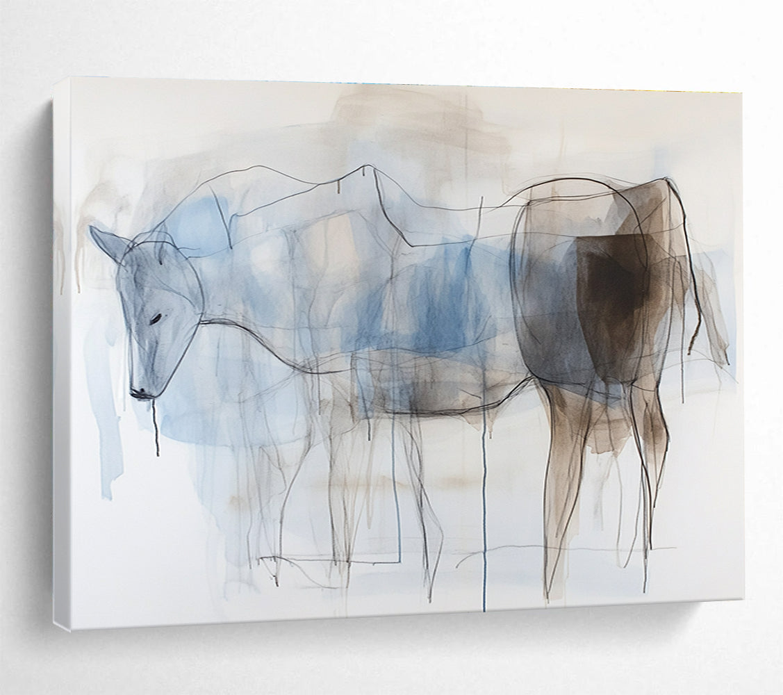 Line Drawing Horse Abstract Painting with Blue and Brown DYP329