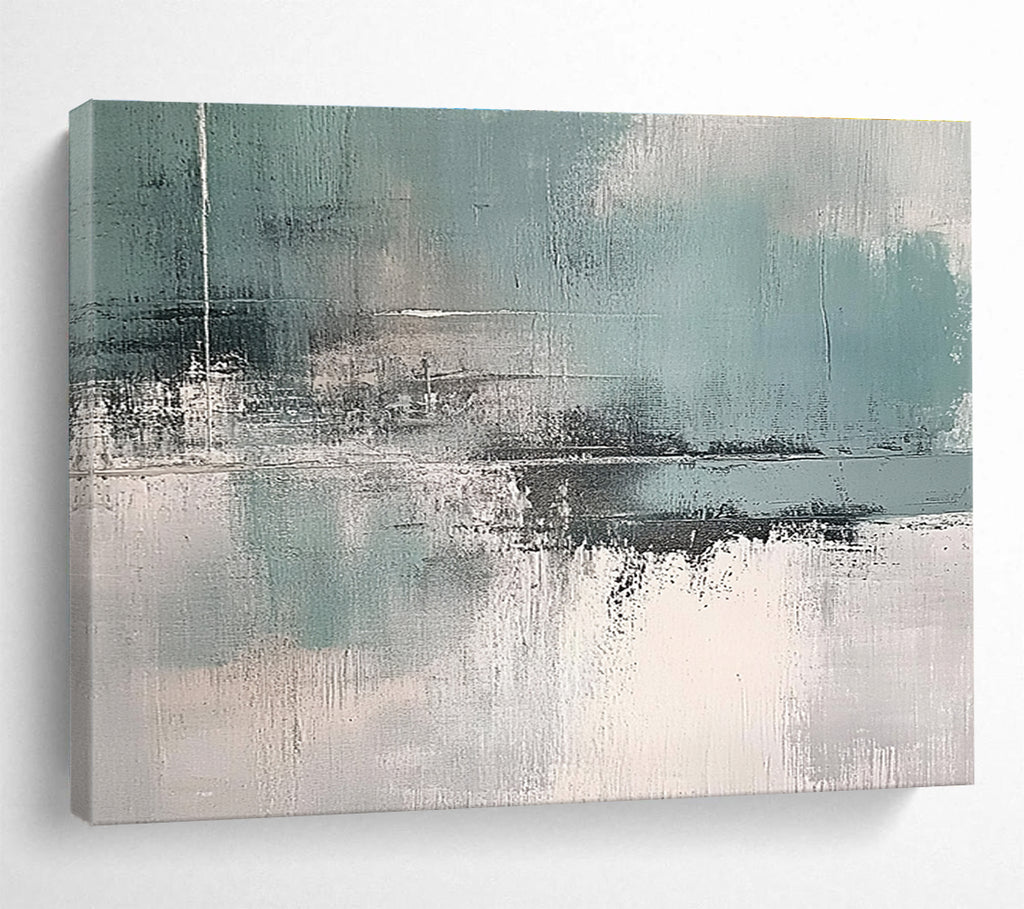 Large abstract art painting featuring muted teal grey and white colors for a sophisticated touch in any space.SC296