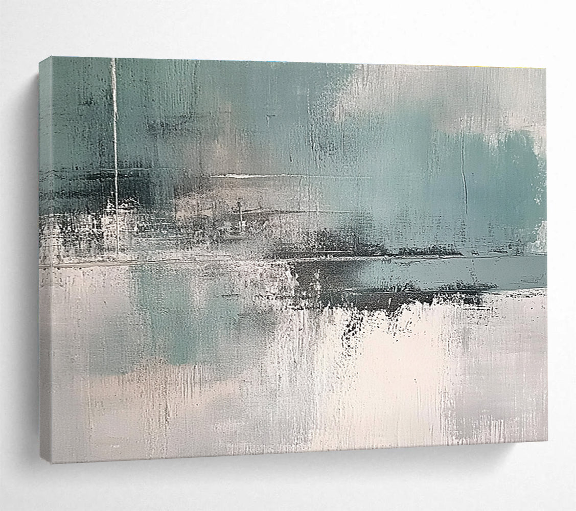 Large abstract art painting featuring muted teal grey and white colors for a sophisticated touch in any space.SC296