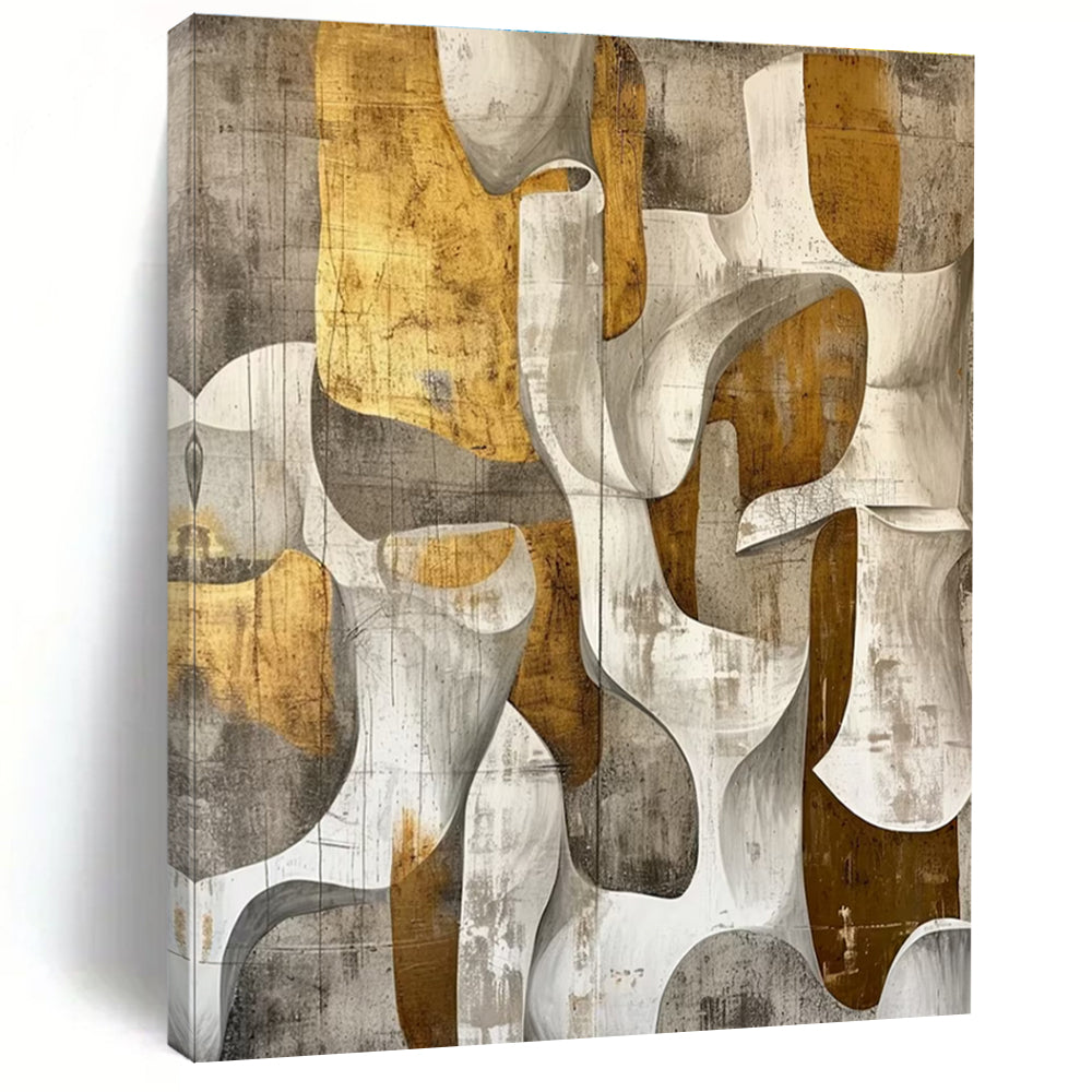 Gold Grey White Abstract Geometric Painting ADGE011