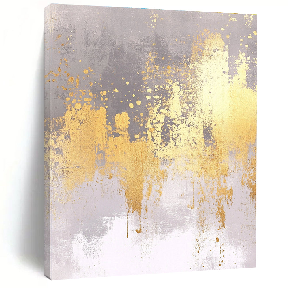 Gold and Gray Abstract Painting with Textured Splashes GER419