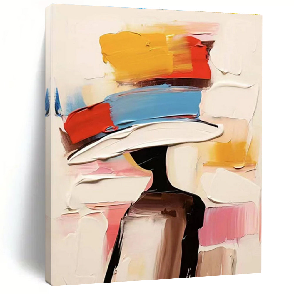 Colorful Hat Figure Abstract Painting with Bright Hues ADGE324