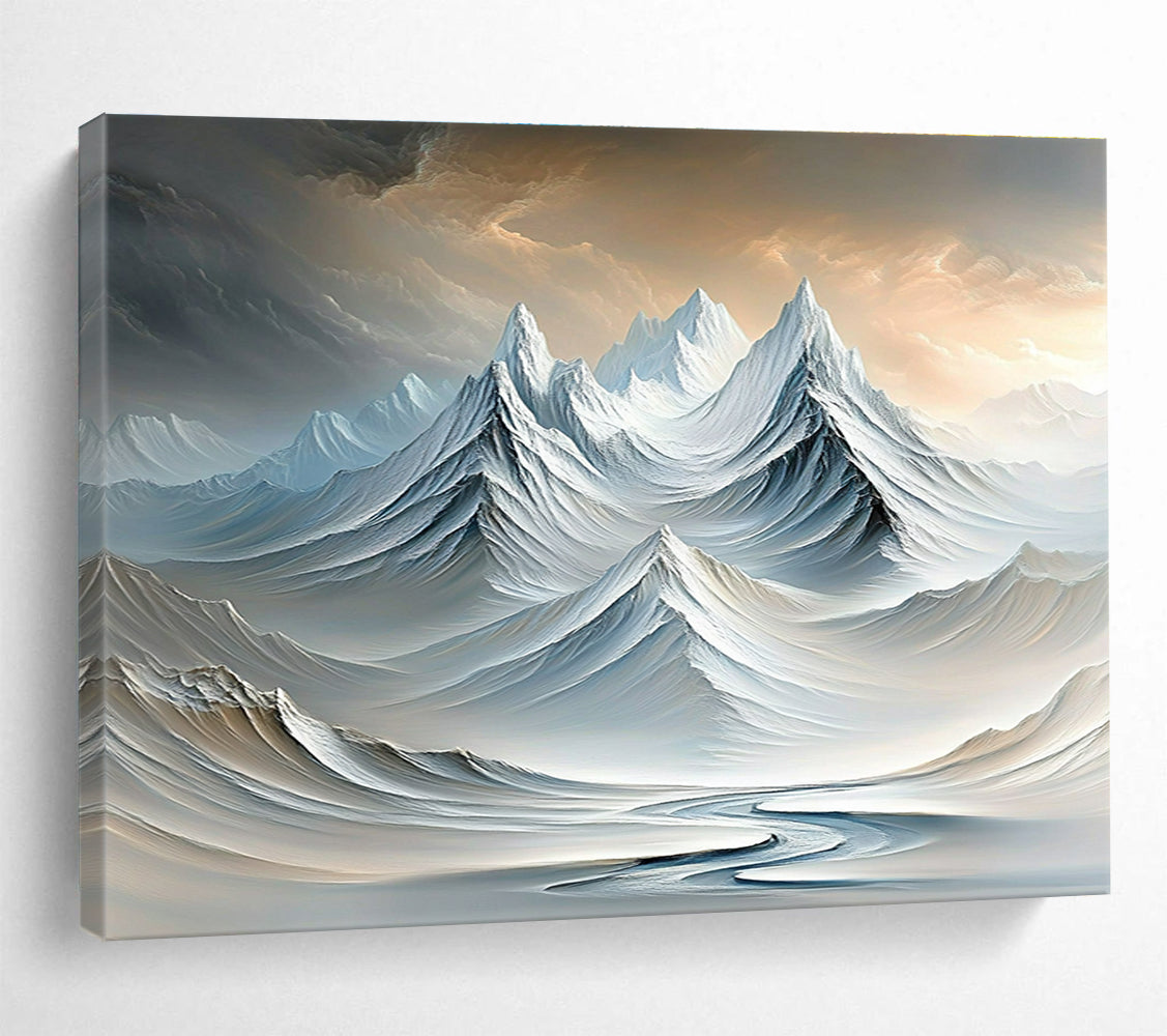 Surreal Snowy Peaks Dreamlike Abstract Painting with Soft White and Blue Tones DYP609