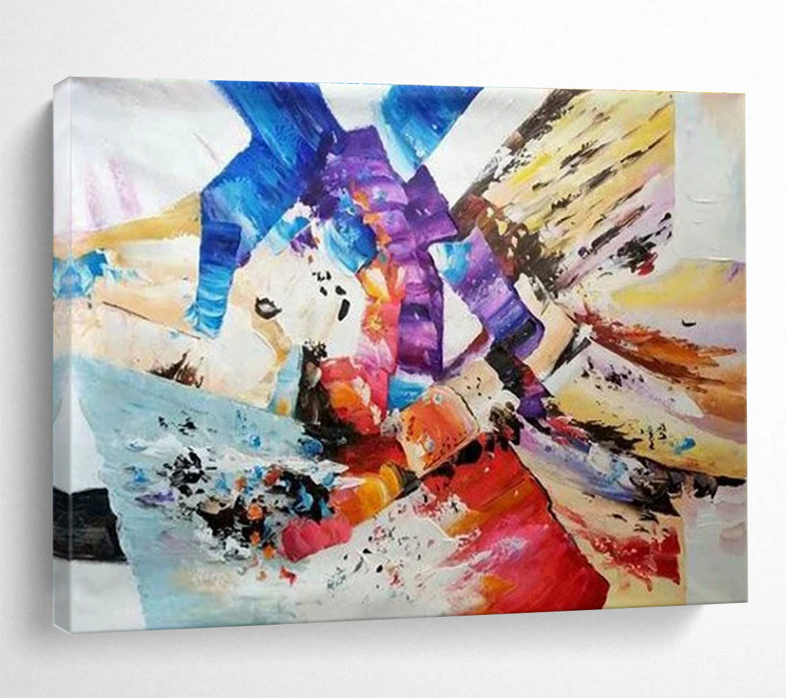 Colorful Geometric Collage Abstract Painting with Mixed Shapes and Hues THY283