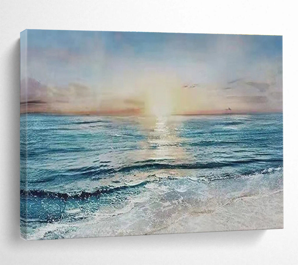 Seaside Sunset Serenity Abstract Painting with Warm Ocean Hues THY260