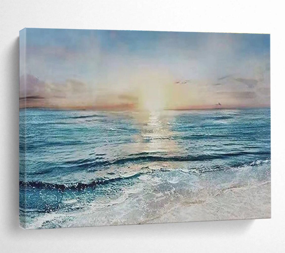 Seaside Sunset Serenity Abstract Painting with Warm Ocean Hues THY260