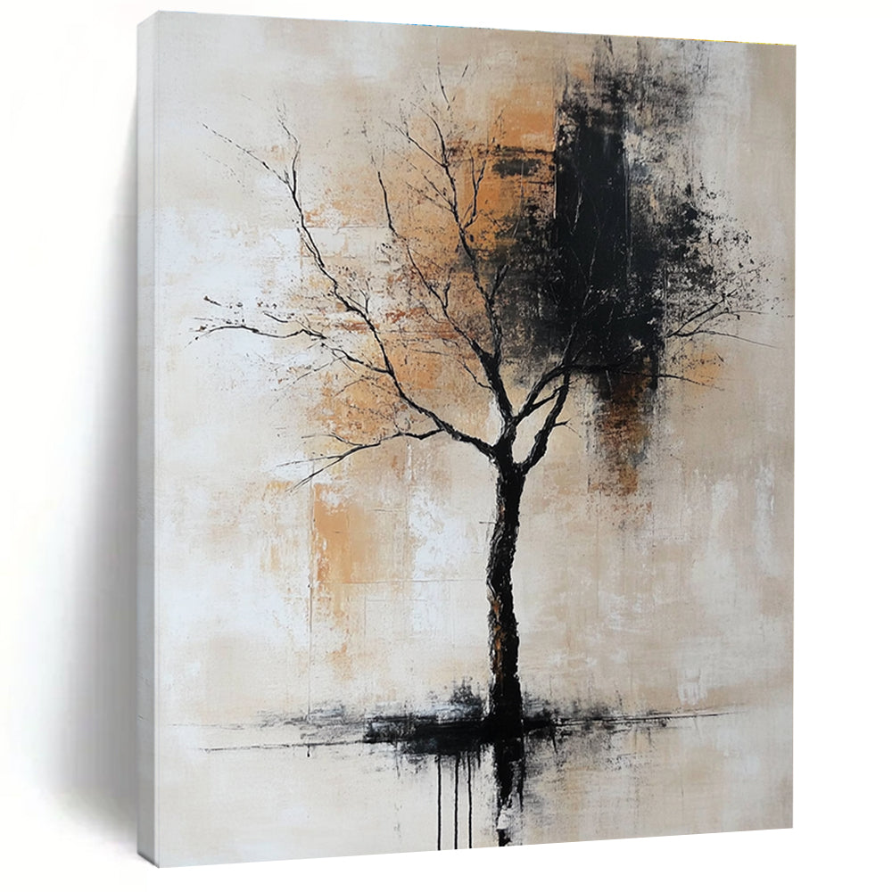 Large abstract painting in neutral gray beige and black hues reminiscent of vintage oil art. Perfect for contemporary decor.STSC837